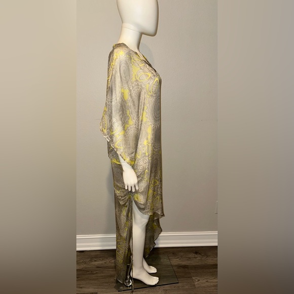 Alexis grey yellow silk medallion print one shoulder hi low maxi coverup dress - Picture 4 of 9